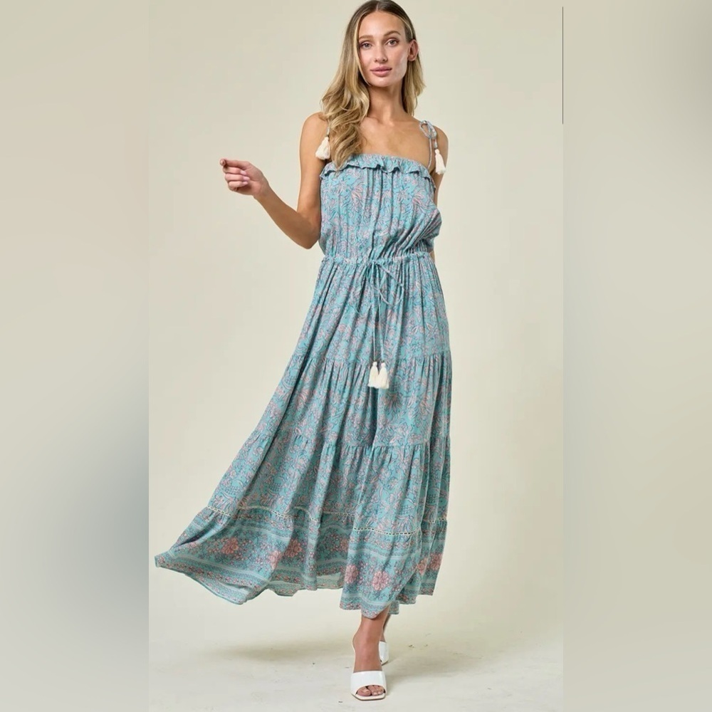 Cassia Boho Border Print Maxi Dress Size Small
